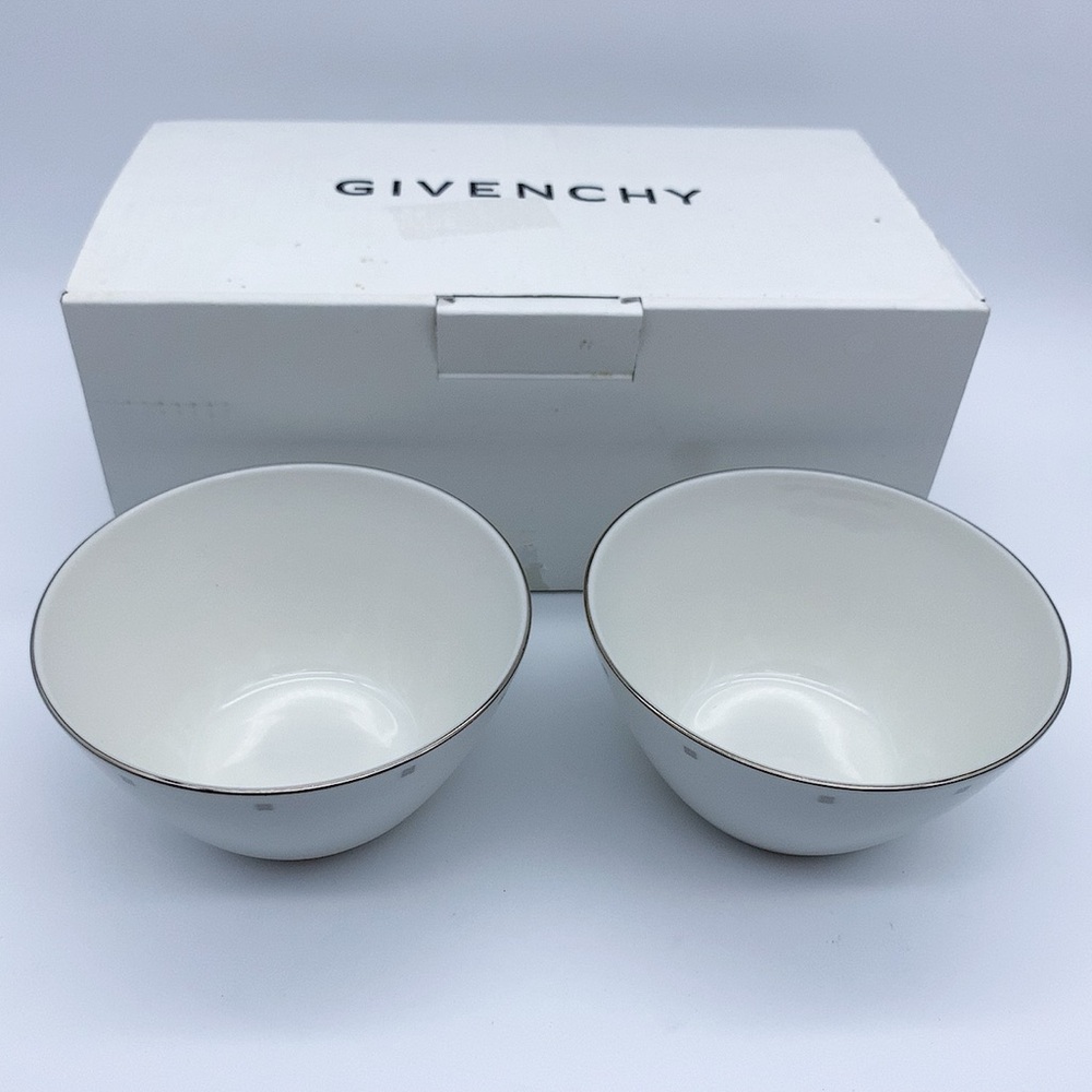 Givenchy White & Silver Rim Bowls Set of 2 Logo Japan